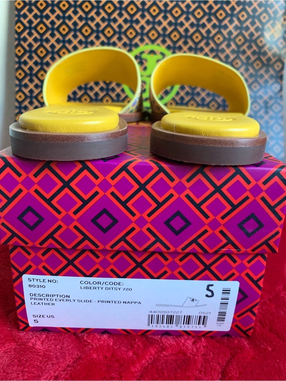 Tory Burch Yellow Floral Logo Slide Sandals with Gold Hardware - Picture 5 of 6